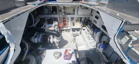 Overhead view of yacht engine-room machinery