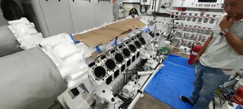 Marine engine opened for service