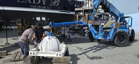Forklift access for handling yacht equipment at the dock
