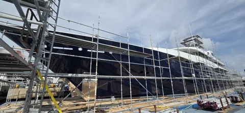 Scaffolding around a yacht
