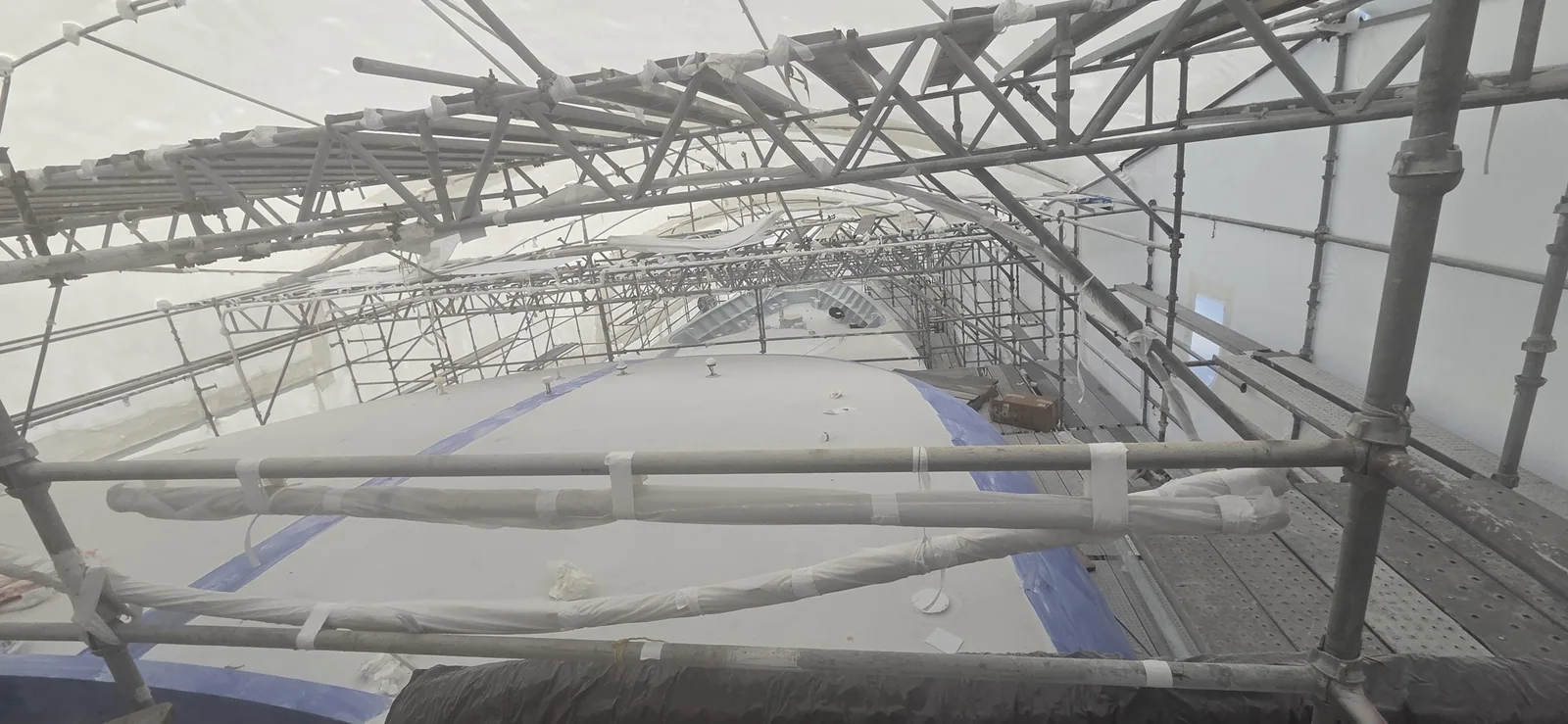 Inside a yacht painting enclosure at Taylor Lane